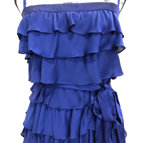 Size 12 NEW$200.00 ANTHROPOLOGIE VA ET VIEN SILK BLUE‎ RUFFLE PARTY DRESS W/TIE - Picture 7 of 13
